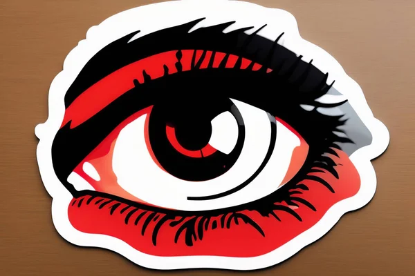 Human eye black and red  ink illustration, isolated on grey background