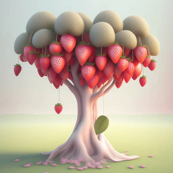 fantasy strawberry tree storybook for children in enchanting landscape