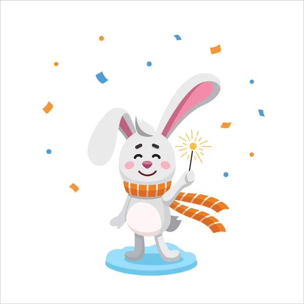 Kaninzodiakens Hare Med Glitter Och Konfetti Kinesisk Nyår Vykort Symbol — Stock vektor