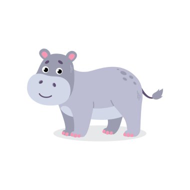 Karalama tarzındaki küçük su aygırı beyaza izole edilmiş. Düz stil çocuk resimleri. El çizimi küçük su aygırı vektör çizimi. Çizgi film hipopotam vektör baskısı.