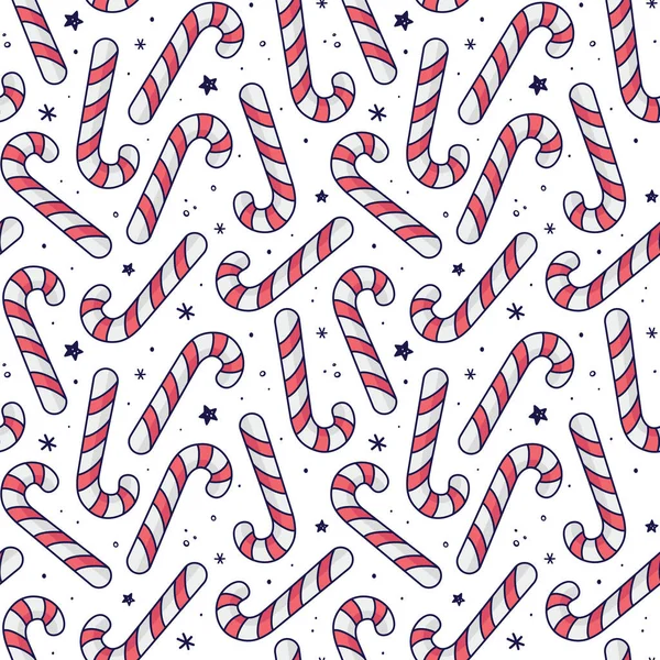 Candy Cane Seamless Pattern Caramel Stick Lollipop Illustration Doodle Style — Stock Vector