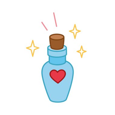 Vector hand drawn magic love potion bottle. Vector icon for valentines day. Magical drink illustration. Cartoon doodle style, flat design.