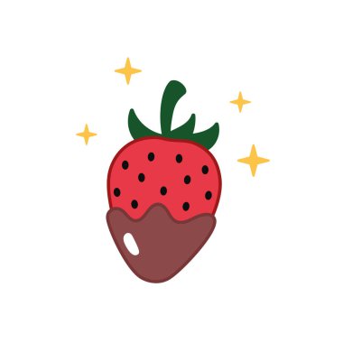 Strawberry in chocolate icon. Illustration of strawberry in doodle style. Hand drawn Vector icon.