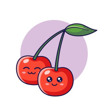 Cute Kawaii Cherry character. Vector hand drawn cartoon icon illustration. Cherry character in doodle style. Isolated on white background.