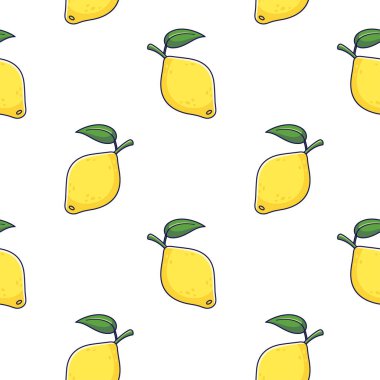 Cute yellow Lemon seamless pattern in doodle style.. Vector hand drawn cartoon Lemon illustration. Hand drawn Sketch of Lemon. Pattern for kids clothes.