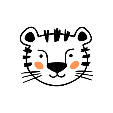 Little Tiger in doodle style. Cute scandinavian print with little Tiger. Cute hand drawn tiger. Vector illustration - cartoon tiger. Child drawing