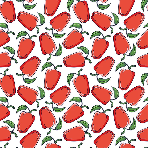 Cute Red Pepper Seamless Pattern Doodle Style Vector Hand Drawn — Stock Vector