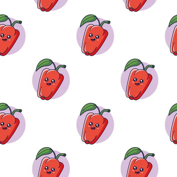 Cute Kawaii Red Bell Pepper Seamless Pattern Doodle Style Vector — Stockvektor
