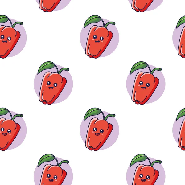 Mignon Motif Sans Couture Poivron Rouge Kawaii Dans Style Doodle — Image vectorielle