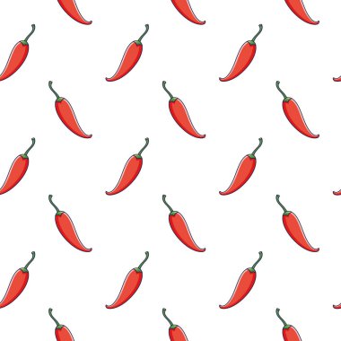 Tatlı kırmızı biberli, dikişsiz desen karalama tarzında. Vektör el çizimi Red Chili Pepper çizimi. Red Chili Pepper 'ın el çizimi çizimi. Çocuk kıyafetleri için desen.
