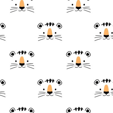 Güzel İskandinav desenli, karalama tarzında küçük kaplan ağızlıklı. Vektör illüstrasyonu - çizgi film kaplanı.