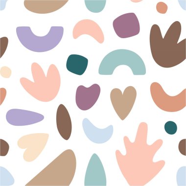 Soyut geometrik şekiller, kusursuz desenler. Vektör El çeşitli şekiller ve karalama nesneleri çizdi. Soyut çağdaş modern tarz. Moda illüstrasyon. Damga dokusu.