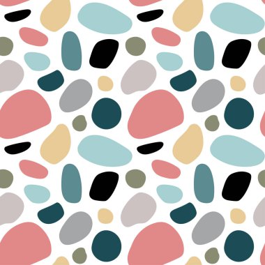 Soyut geometrik şekiller, kusursuz desenler. Taş mozaik. Vektör El çeşitli şekiller ve karalama nesneleri çizdi. Soyut çağdaş modern tarz. Renkli bir illüstrasyon. Damga dokusu.