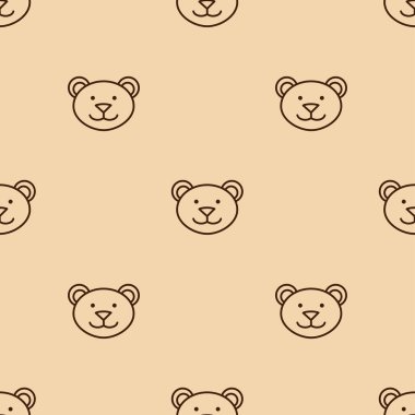 Ayı ağızlığı. Ayı karakteri bebek kıyafetleri tasarlamak için karalama tarzındadır. Çizgi film ayısıyla el çizimi kusursuz desen. Bohem çocuk odası baskısı. Çocuklar pijama için doku dizayn ederler. Vektör illüstrasyonu