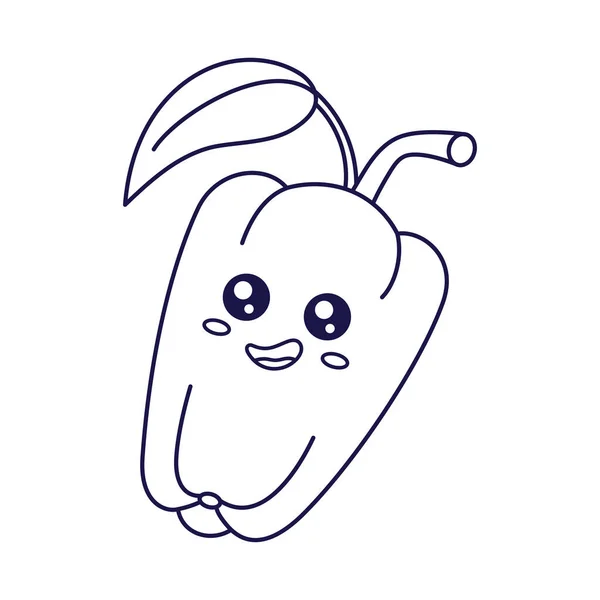 かわいいカワイのベルペッパー漫画の子供のイラスト 食品野菜アウトラインラインアートイラスト ベルペッパーキャラクター ドードルスタイルのマスコット キッズカラーリングブック — ストックベクタ