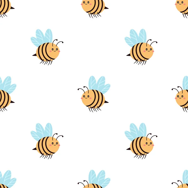 Cartoon Μέλισσα Χαρακτήρα Αδιάλειπτη Μοτίβο Στυλ Doodle Ζωγραφισμένος Χαρακτήρας Χειροποίητη — Διανυσματικό Αρχείο