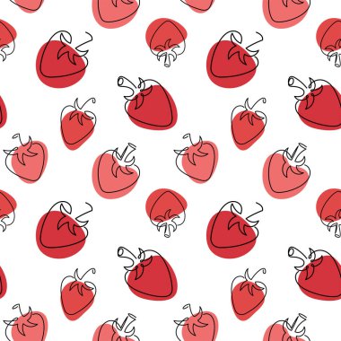 Çilek pürüzsüz desen. Tek sıra sanat tarzı çilek. Minimalizm tasarımında soyut yaratıcı gıda illüstrasyonu. El çizimi vektör çizimi. Çizgi karalama stili çizimi