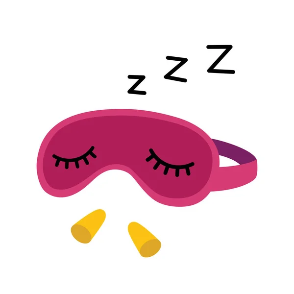 Schlafmaske Mit Ohrstöpseln Nette Maske Mit Geschlossenen Augen Pinkfarbene Augenmaske — Stockvektor