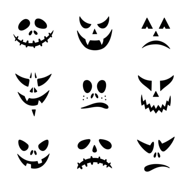 Vorlagen Für Halloween Kürbisgesichter Set Von Halloween Kürbisgesichtern Ikonen Unheimliche — Stockvektor