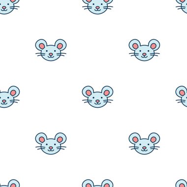 Fare ağızlığı. Fare karakteri bebek kıyafetleri tasarlamak için karalama tarzında. Çizgi film ayısıyla el çizimi kusursuz desen. Bohem çocuk odası baskısı. Çocuklar pijama için doku dizayn ederler. Vektör illüstrasyonu