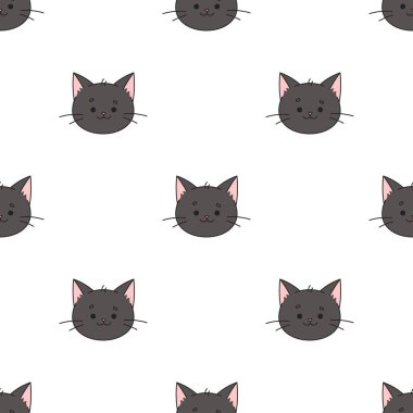 Kara Kedi namlu izi. Kedi karakteri bebek kıyafetleri tasarlamak için karalama tarzında. Çizgi film kedisiyle el çizimi kusursuz desen. Bohem çocuk odası baskısı. Vektör illüstrasyonu