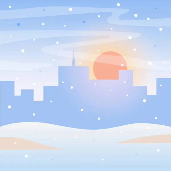 Winter city background. Winter Sunset in town. Winter season city landscape. Urban winter view. Flat design. Vector illustration in cartoon style