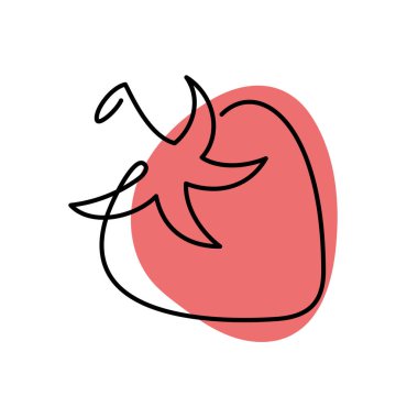 Çilek ikonu. Tek sıra şeklinde çilek. Minimalizm tasarımında soyut yaratıcı gıda illüstrasyonu. El çizimi vektör çizimi. Çizgi karalama çizimi. Modern biçim