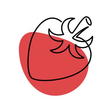 Kırmızı noktalı tek sıra şeklinde çilek ikonu. Minimalizm tasarımında soyut yaratıcı böğürtlen çizimi. El çizimi vektör çizimi. Çağdaş sanat modern tarzı