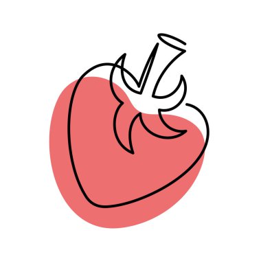 Çilek ikonları. Tek sıra şeklinde çilek. Minimalizm tasarımında soyut yaratıcı gıda illüstrasyonu. El çizimi vektör çizimi. Çizgi karalama çizimi. Çağdaş sanat modern tarzı