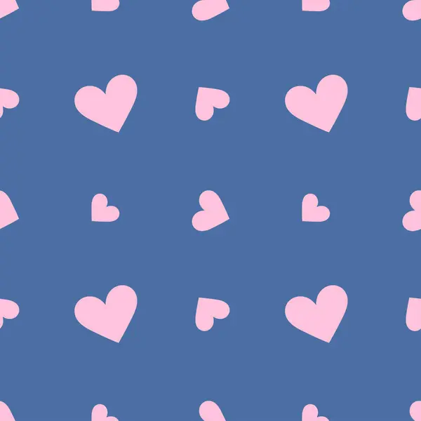 粉色心带蓝色背景无缝图案 矢量插图 扁平风格 情人节的质感爱的概念 童装用心纹织物 — 图库矢量图片