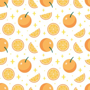 Çizgi film tarzında şirin turuncu meyvesiz desen. Vektör el çizimi çizgi film Orange Illustrasyon dokusu. Çocuk kıyafetleri için Citrus Deseni.