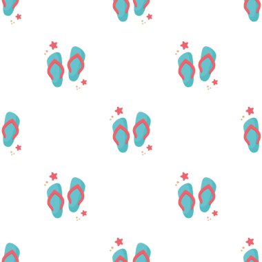 Denizyıldızı desenli terlik ikonu. Yaz tasarımı için hoş bir doku. Plaj tatili kavramı. Vektör karikatür çizimi beyaza izole edildi. Düz tasarım.