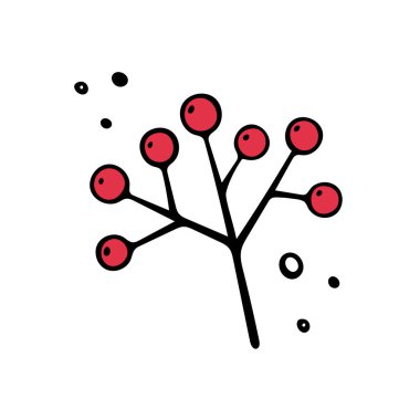 El yapımı rowan dalı, sonbahar elementi. Doodle tarzında vektör illüstrasyonu. Beyazda izole edilmiş. Çizgi film illüstrasyonu