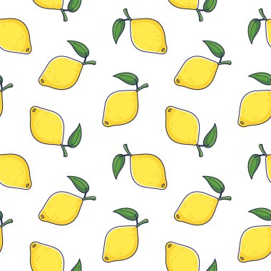 Cute yellow Lemon seamless pattern in doodle style.. Vector hand drawn cartoon Lemon illustration. Hand drawn Sketch of Lemon. Pattern for kids clothes.