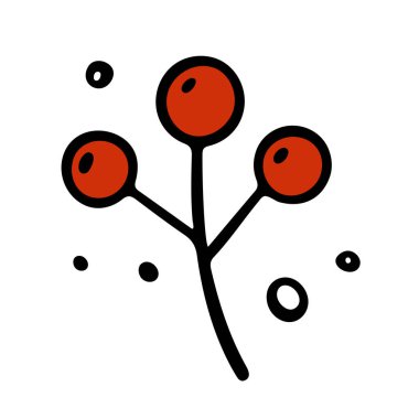 Hand drawn rowan branch, autumn element. Vector illustration in Doodle style. Isolated on white.