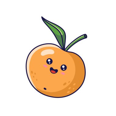 Cute Kawaii Mandarin character. Vector hand drawn cartoon icon illustration. Mandarin character in doodle style. Isolated on white background.