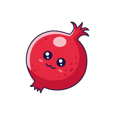 Cute Kawaii Pomegranate character. Vector hand drawn cartoon icon illustration. Pomegranate character in doodle style. Isolated on white background.