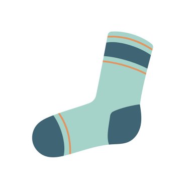 Örgü çizgili çorap. Sıcak çorap, kış aksesuarları. Düz tasarım, beyaz üzerine izole edilmiş vektör. Düz dizayn, beyaz arkaplanda izole edilmiş vektör.