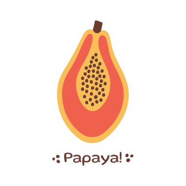 Papaya Fruit illüstrasyonu. Organik vitaminler ve sağlıklı beslenme. Papaya 'yı izole ettim. Düz dizayn, karalama tarzı. T-kısaltması için grafiksel baskı. Vektör