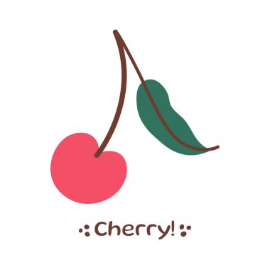 Cherry Fruit illüstrasyonu. Kiraz ikonu. Organik vitaminler ve sağlıklı beslenme. İzole edilmiş kiraz çileği. Düz dizayn, karalama tarzı. El çizilmiş Vektör