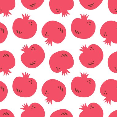Nar pürüzsüz desen. Nar kumaş tasarımı. Organik vitaminler ve sağlıklı beslenme. Düz dizayn, karalama tarzı. Grafiksel doku. Kumaş tasarımı. Vektör