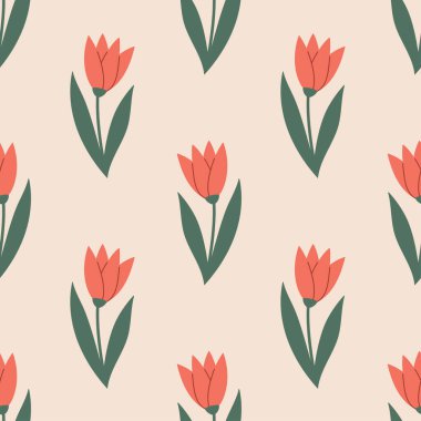 Türkiye 'nin pürüzsüz deseninin Türk kırmızı lalesi sembolü. Lale deseni. Vektör Çizgi Film Çizimi. Kumaş, kumaş, tekstil, lif için tasarım.