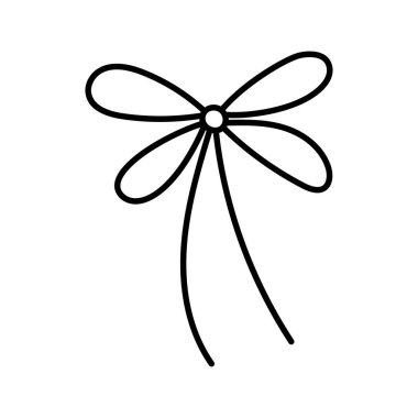 El çizimi yay ikonu. El sallayarak kurdele sallamak. Taslak Dekorasyon Ögesi. Beyazda izole edilmiş. Vektör