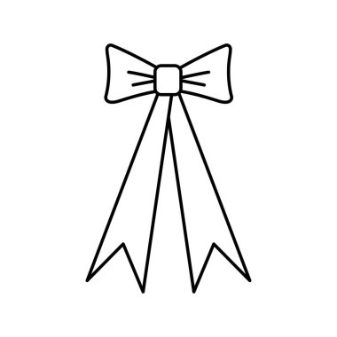 El çizimi yay ikonu. Karalama tarzında bağlanmış kurdele. Taslak Dekorasyon Ögesi. Beyazda izole edilmiş. Vektör