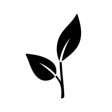Yapraklı filizin silueti. Düz bir tasvir. Vektör el çizimi illüstrasyon. Yeni bir hayatın doğuşu, yeni bir konseptin başlangıcı. Doğanın ilkbahar uyanışı. Bahçe işleri konsepti. filizlenme simgesi