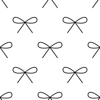 Elle çizilmiş yay, pürüzsüz desen. Tek çizgi çizimi. Çizgili papyon. Karalama tarzında bağlanmış kurdele. Taslak Dekorasyon Ögesi. Beyazda izole edilmiş. Tekstil, kumaş, doku tasarımı. Vektör