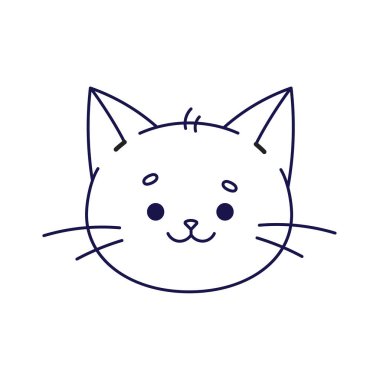 Sevimli, mutlu kedi kafası. Cat in Kawaii stili. Çizgi film karakteri. Kedi suratı, ağızlık. Doodle tarzı. El çizimi karakter. Hayvan kafası illüstrasyonu. Vektör çizgisi çizimi.