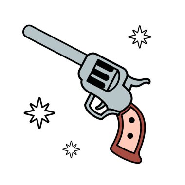 Kovboy vahşi batı çekirdekli tabanca, silah. Kovboy kovboy ve vahşi batı teması. Silahın el çizimi vektör çizimi. Doodle simge tabancası