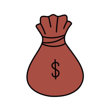 Paralı deri çanta. Kovboy kovboy ve vahşi batı teması. El çizimi vektör çizimi. Doodle ikonu. Banka soygunu kavramı