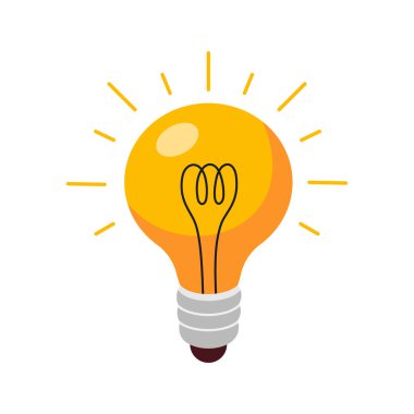 Yanan ampulün etrafı ışık huzmeleriyle çevrili. Ampuldeki alev enerjisi. Fikir, eğitim, bilgi kavramı.